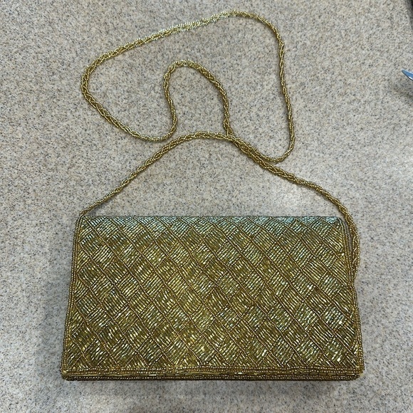 Handbags - Vintage 1960 Art Deco/Nouveau Gold/yellow hand Beaded evening purse/bag